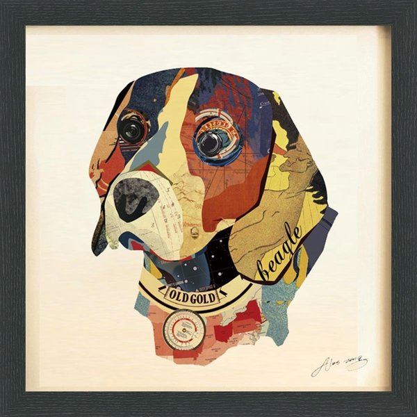 Solid Storage Supplies Beagle Dimensional Art Collage Hand Signed by Alex Zeng Framed Graphic Wall Art SO996051